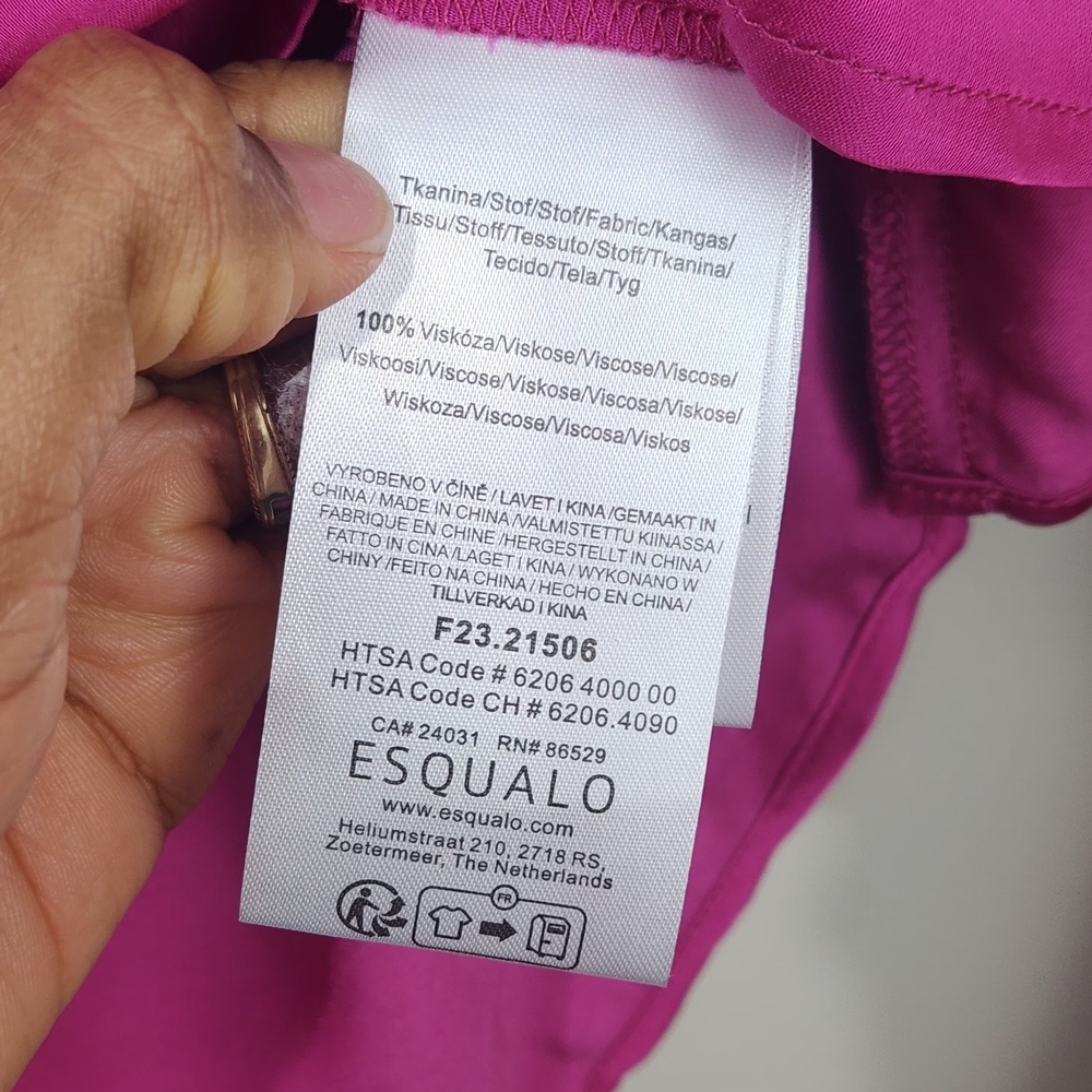 Esqualo Fuchsia Satin V-Neck Blouse Size 6 - Picture 9 of 10